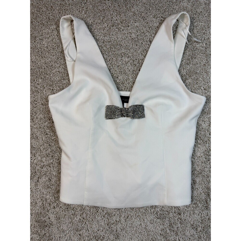 Zara White Sleeveless Top Rhinestone Detail Women's Size Large NWT